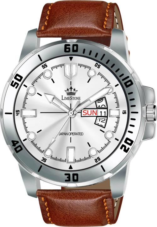 LIMESTONE Analog Silver Dial Brown Strap Watch For Men (LS3090)