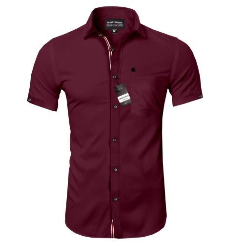 ROYAR TRADERS Shirt | Shirt For Men | Regular fit shirt | Cotton shirt | Casual shirt | Formal shirt | Button-down shirt | Slim fit shirt | Short sleeve shirt | Men's fashion shirt | Designer shirt | Solid color shirt-(Maroon)-XL