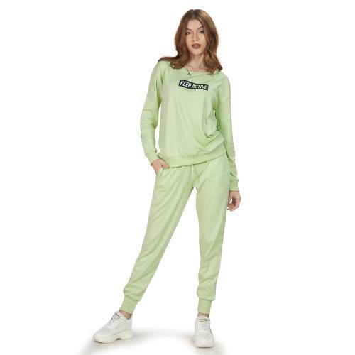 WEET Women's Round Neck Sweatshirt and Joggers Full Set Peach Tracksuit (Light Green)
