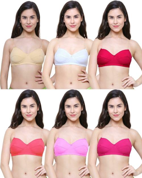 Baremoda Multicolor Non Padded Cotton Blend Pack of 6 Balconette Bra