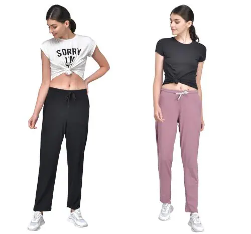 Fflirtygo Women's Combo Black_Lavender Cotton Solid Pyjama/Track Pants With 2 Functional Pockets
