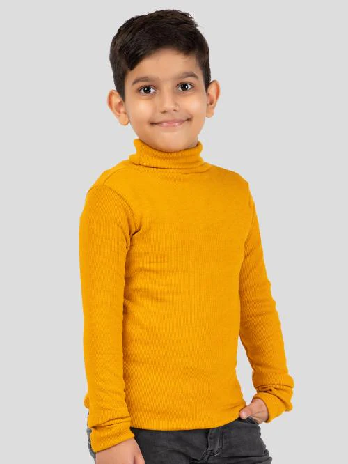 YHA Boys Turtle Neck Full Sleeve T-Shirt Mustard