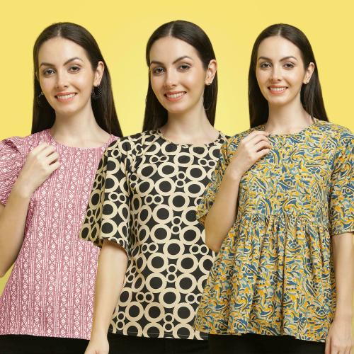 Poshyaa Tops for women western wear party wear tops for women crepe stylish combo pack 3 s to xl size