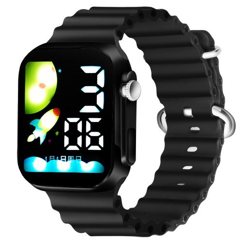 LOIS CARON D-1038 Teenagers LED Luxurious Fashion Silicone Black Colored Digital Watch - For Boys & Girls