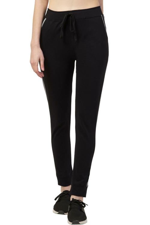 Kissero Women's Black with Grey Stripe Tights for Yoga, Gym and Active Sports Fitness/Ladies Cotton Fit Jogger/Sleepwear/Loungewear/Walk/Gym Track Pants for Women/women trackpants/women trackpants and joggers