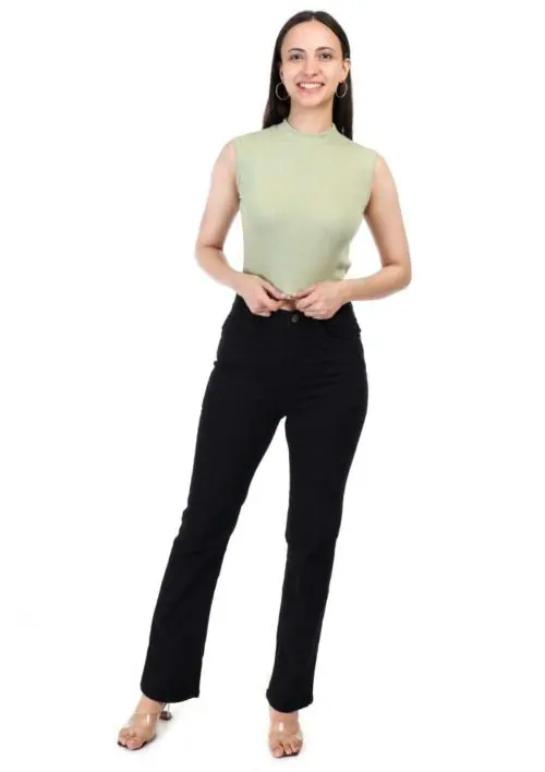 KIRA Women's Cotton Blend Lycra Crop Top - Vibrant Colors And Adorable Patterns - Ribbed Pattern, T-Neck & Sleeves - Perfect For Casual, Office, Party & Every Occasion (Light Green ) (Size - M)