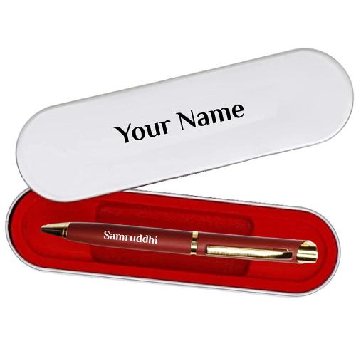 Giftana Personalized Brown Metal Pen with Metal Box Name Engraved on Both Gift For Birthday ( Brown)