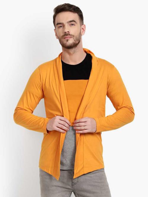 Indra Fashion Men Yellow Solid Cotton Blend Shrug