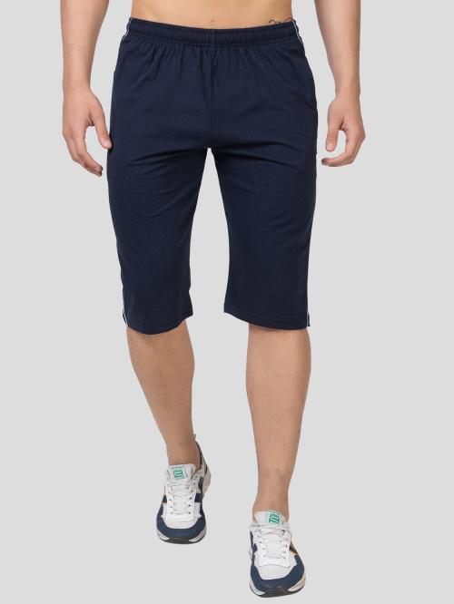 Zeffit Solid Men Cotton Blend 3/4 Capri - Navy