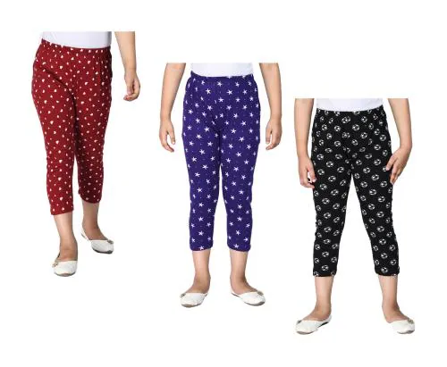 KAYU Girls Cotton Printed Capri 3/4th Pants Summer Wear [Pack of 3]