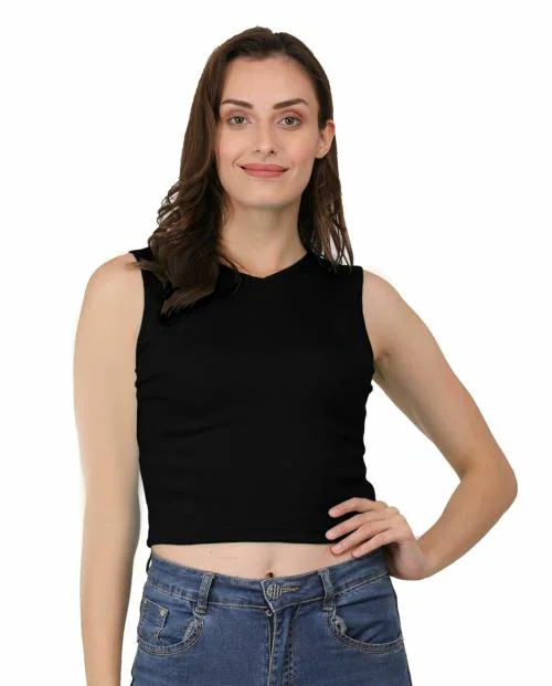 AD2CART A1595 Women's Casual Stretchy V Neck Sleeveless Crop Tops for Women