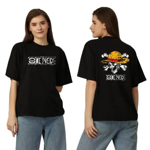 Anime t Shirt for Men and Women Oversized Luffy One Piece T-Shirts Round Neck Tshirt Black Half Sleeves Pure Cotton