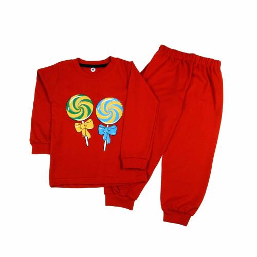 Sakuya Cute Fun Cartoon Print Breathable Cotton Full Sleeve Tshirt & Pant Clothing Set for Nightwear Sleepwear Casual Travel for Unisex Kids Boys Girls_Red_5-6 Y