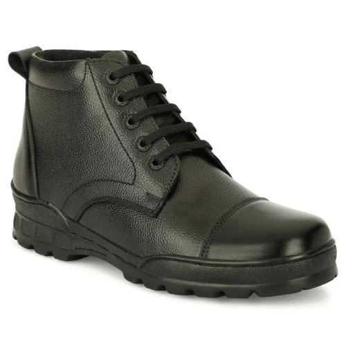 SVpanther Men's Black Genuine Leather Lace-Ups Police boot with zip