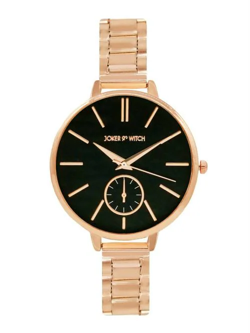 Joker & Witch Black Sleek Metallic Black Dial Rosegold Watch For Women