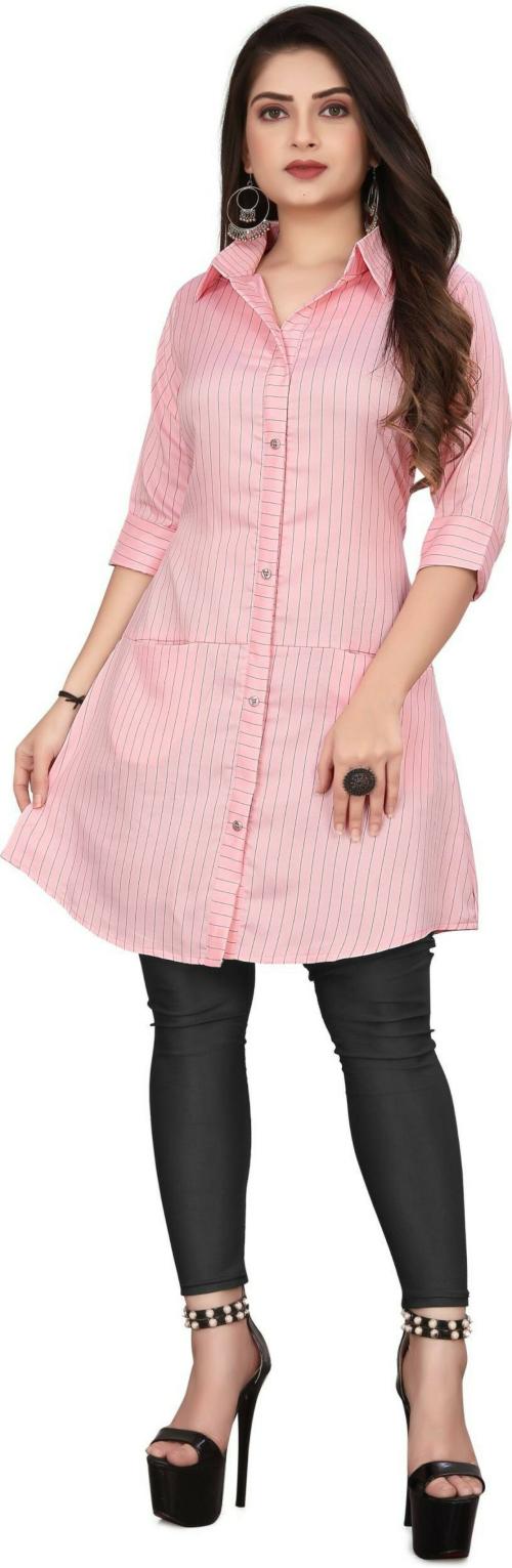 Jayu Fab Women Pink Striped Liva Flared Kurta