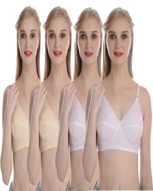 LooksOMG's Cotton comfortable Regular Bra in white & Skin color pack of 4
