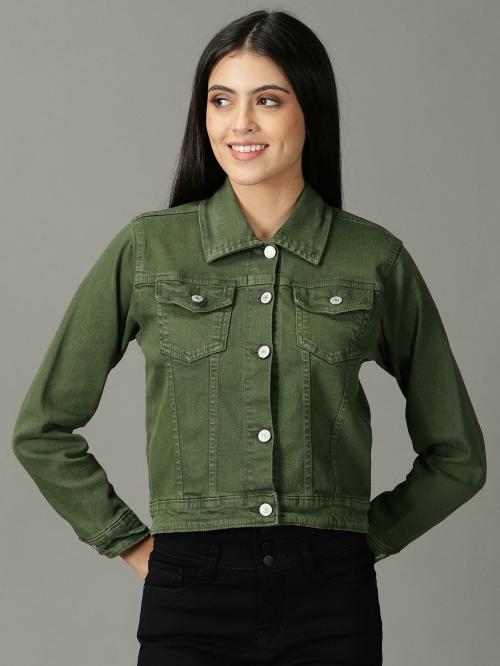 SHOW OFF Women's Olive Solid Open Front Jacket