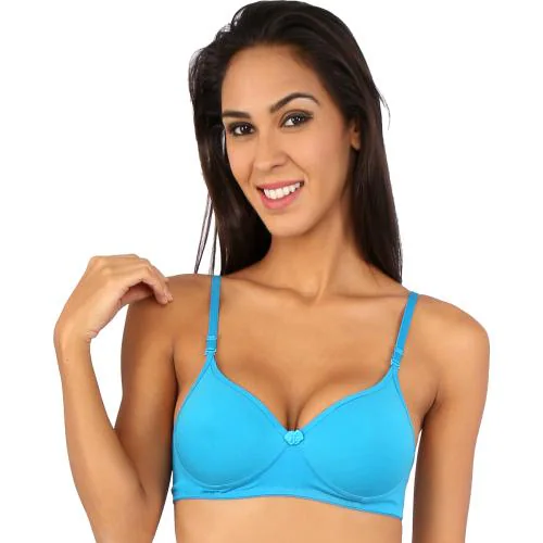 Bralux Cotton Bra for Women C Cup Bra Non Wired Bra Padded Bra Full Coverage Bra Tshirt Bra, Firozi 38C