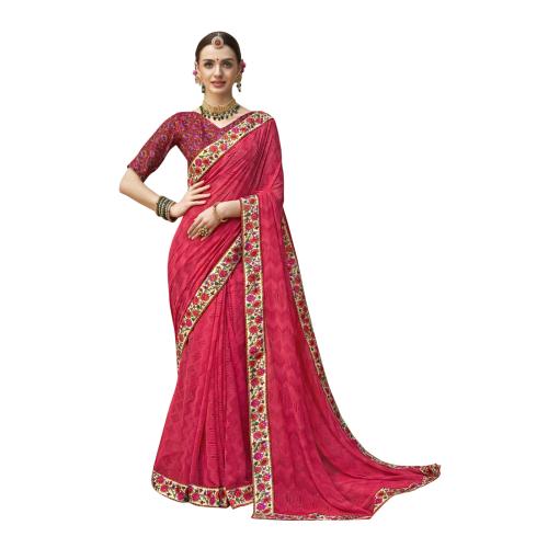 Triveni Rose Pink Abstract Printed Pure Georgette Saree With Blouse Piece
