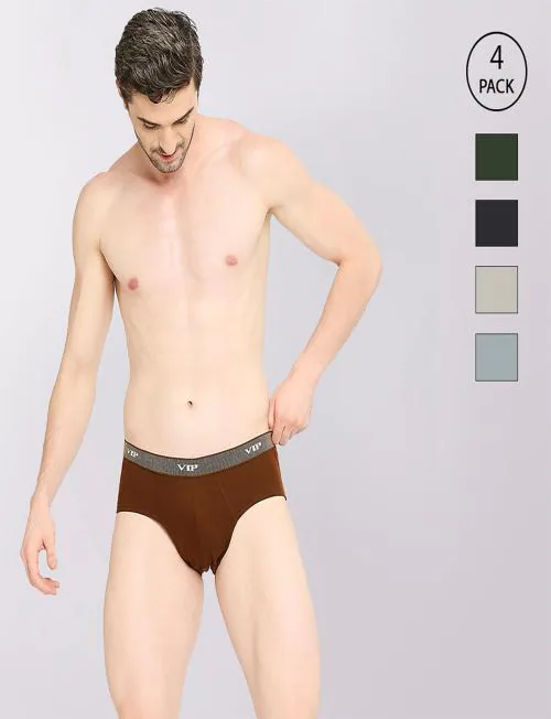 VIP Fresh Cotton Briefs for Men - Assorted Colors (Pack of 4, 100 CM)