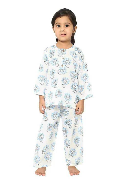 Chheent Blue Lion Printed Cotton T Shirt And Pant Night Suit Set For Baby Boys And Baby Girls (5-6 Years)