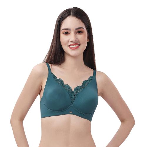 SOIE Non Padded Non-Wired Double layered Cups Lace Bra-Green-32B