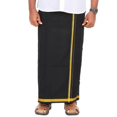 PRAKASAM COTTON COTTON -mens Single Bentex Cotton Black Dhoti (Size 1.26X1.90 mtrs)