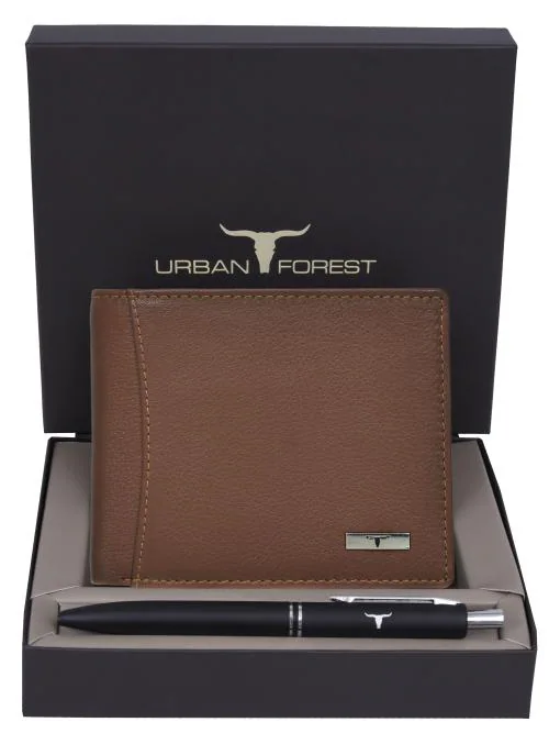 Urban Forest Oliver Brown RFID Blocking Leather Wallet & Pen Combo Gift Set for Men