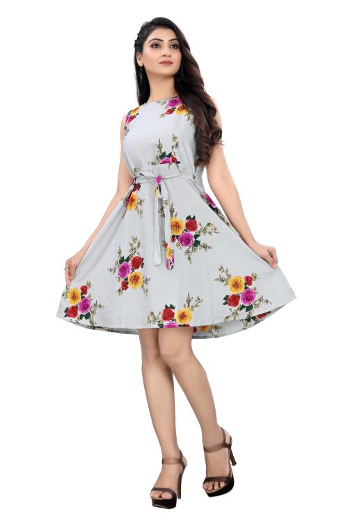 Kremiza Women Grey Fit And Flare Crepe Dress