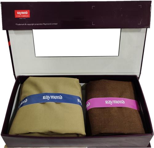 Raymond Men Brown, Green Solid Cotton Shirt And Trouser Fabric