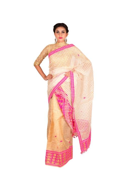 Ethnic Stripes Hand Woven Pure Toss And Kesa Paat Mekhela Chadar