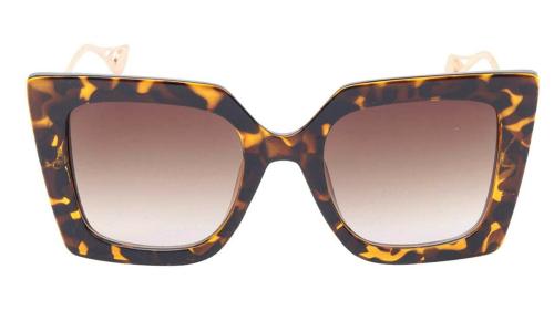 Soigne Female Oversized Square Sunglasses.Tortoise Print Color Rim.See Through Gradient Brown Color Lens.Golden Color Temple