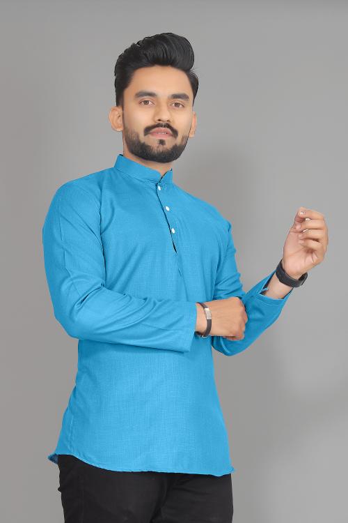 Buy Reeta Fashion Morpich Cotton Blend Solid Casual Men's Short Kurta