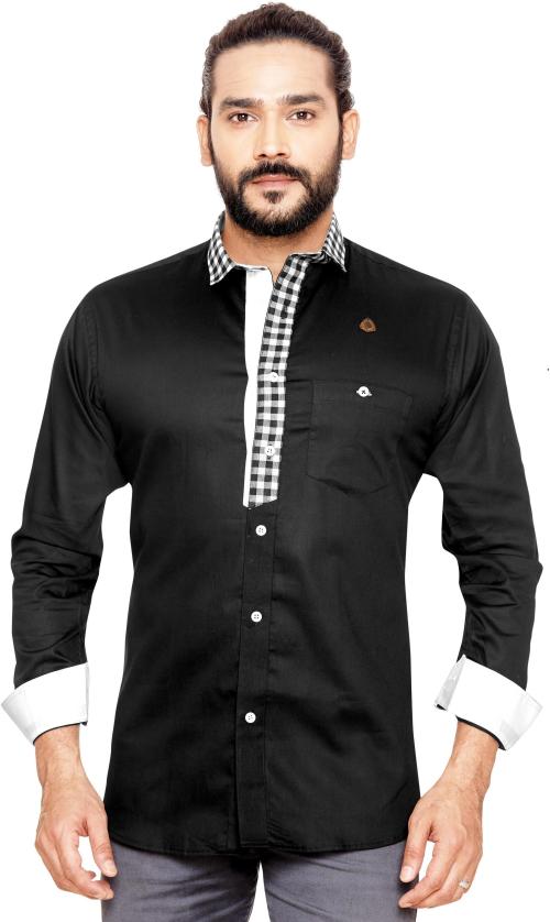 PP SHIRTS Men Black Solid Cotton Blend Spread Casual Shirt (3Xl)