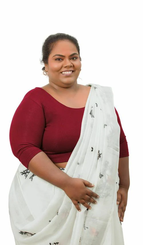 Habbada Fashions Crop Tops U-Neck Elbow Sleeves Maroon