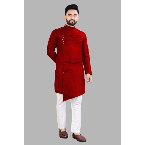 LOOKSKY Primeum Quality Pure Cotton Second Addition Traditional Men Kurta Pyjama Set | Men Kurta Pajama | Kurta and Pajama | Color-Red | Size-L|kurta payjama set for men|kurta pyjama set for men cotton|kurta payjama set|kurta for men|men kurta