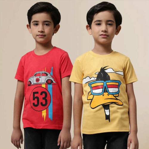 Little Zing Boys Multicolor Pure Cotton Printed Pack Of 2 T Shirt | Boys tshirt | Kids Tshirt | Kids Wear | Tshirt for Boys | Baby Clothes | T shirt for boys