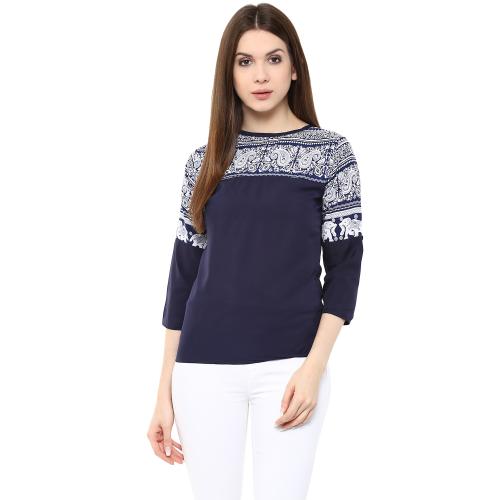 Mayra Women's Blue Color Georgette Chiffon Blend Medium Top