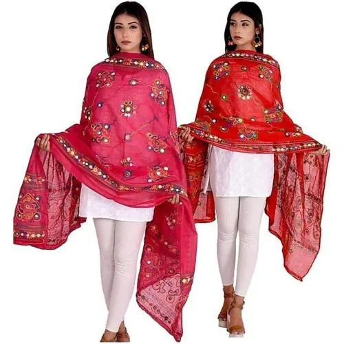KKC -KIANA DRESSES Women Multicolor Embroidered Pure Cotton Dupatta - Pack of 2