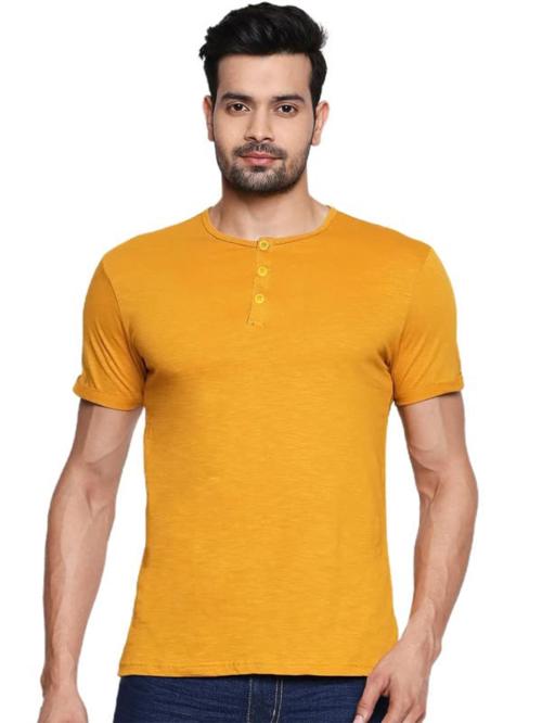 Buy Lazychunks Men Yellow Solid Cotton Henley Half Sleeve TShirts