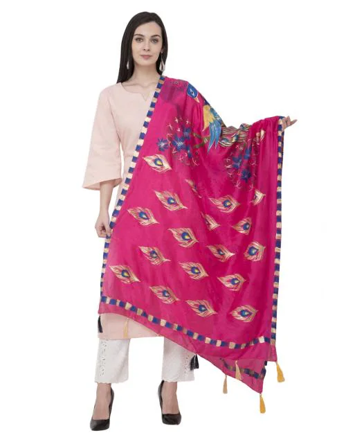 Buy A R Silk Silk Peacock Multi Fancy Dupatta Color Rani Dupatta/Chunni ...