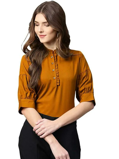 Fabrange Women's Crepe Casual Camel Colored Top