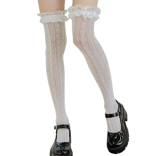 PALAY Women Girls White Lace Knee Length Socks