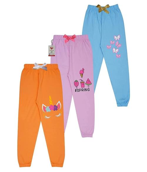 KYDA KIDS Girl's Regular Fit Cotton Pack of 3 Track Pants