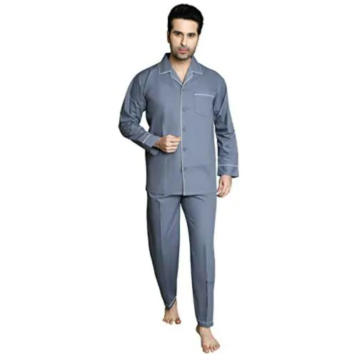 TATWAM Men Dark Grey Cotton Nightsuit