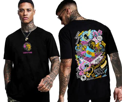 LEOTUDE Oversized Loose Fit Cotton Blend Half Sleeve Round Neck Men's T-Shirts(Color Black)