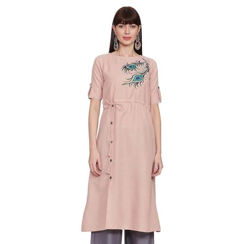 OM SAI LATEST CREATION Women's Slub Cotton Mor Pankh Printed Anarkali Kurti New Selection 2023 Under 399 Designer Attractive Look Women's Kurta (Plus Size Upto 3XL)