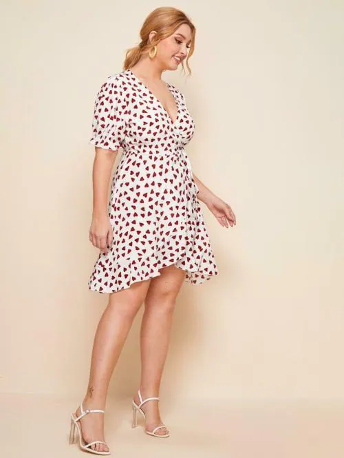 Fabrange White red Heart Casual Dress | Dresses | Women Dress | Party Dress | Maxi | Western Dress | Printed Gown | midi dresses | Dress for Women | Maxi Dress for women