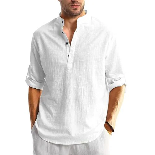 VIDA LOCA Cotton Blend Shirt Style Kurta For Men's (White, S)